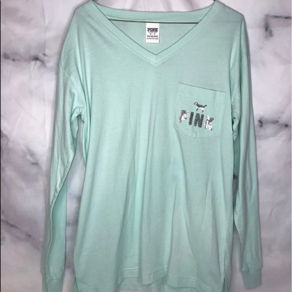 VS PINK Long Sleeve Tee Shirt, Mint, Size XS
